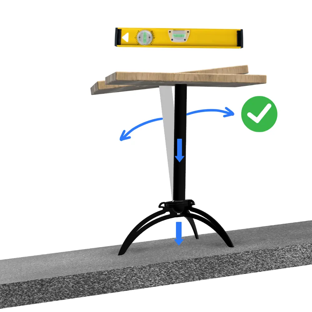 Mange debout réglable en hauteur avec plateau ajustable de niveau.